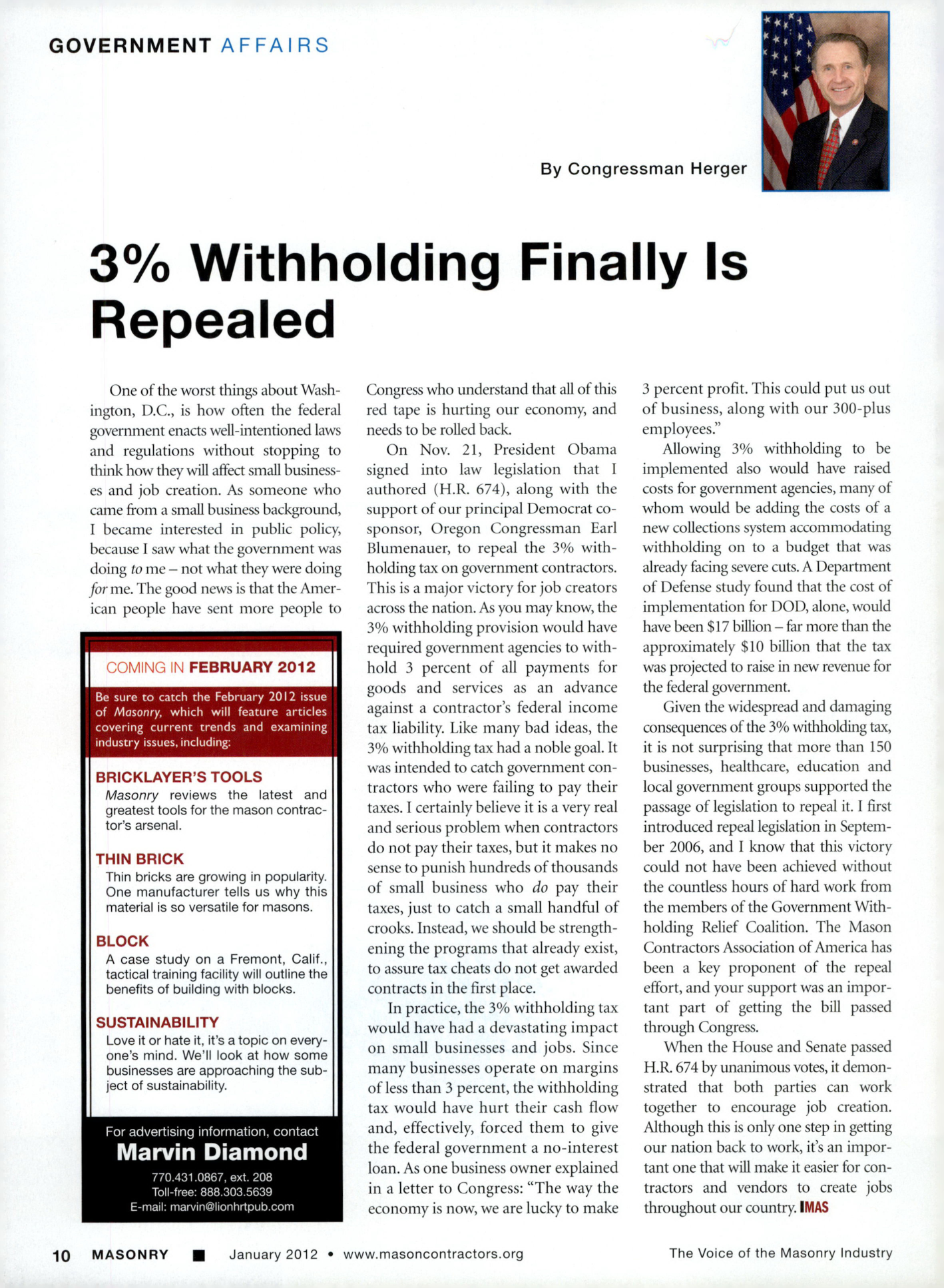 Masonry Magazine January 2012 Page. 12