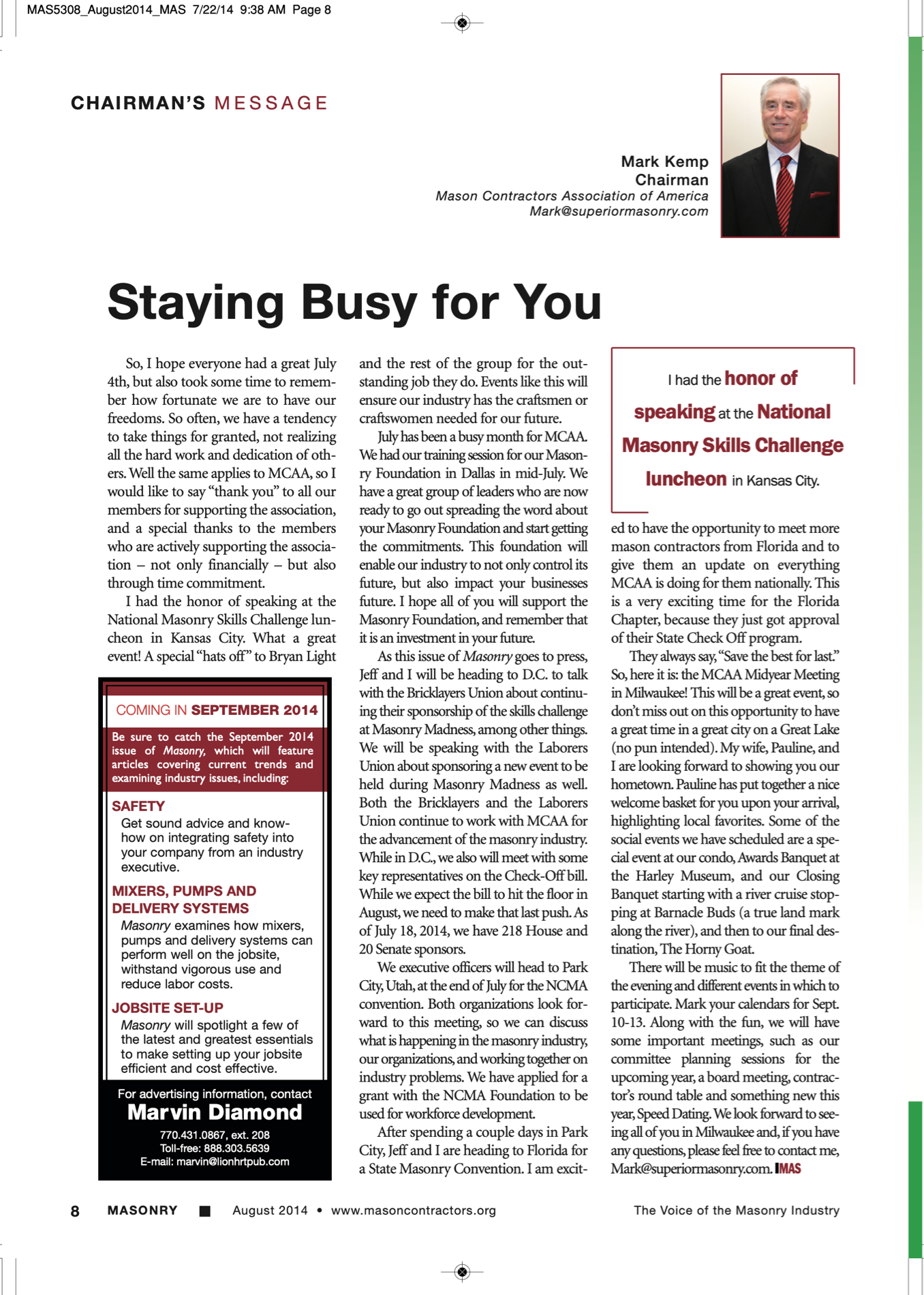Masonry Magazine August 2014 Page. 10