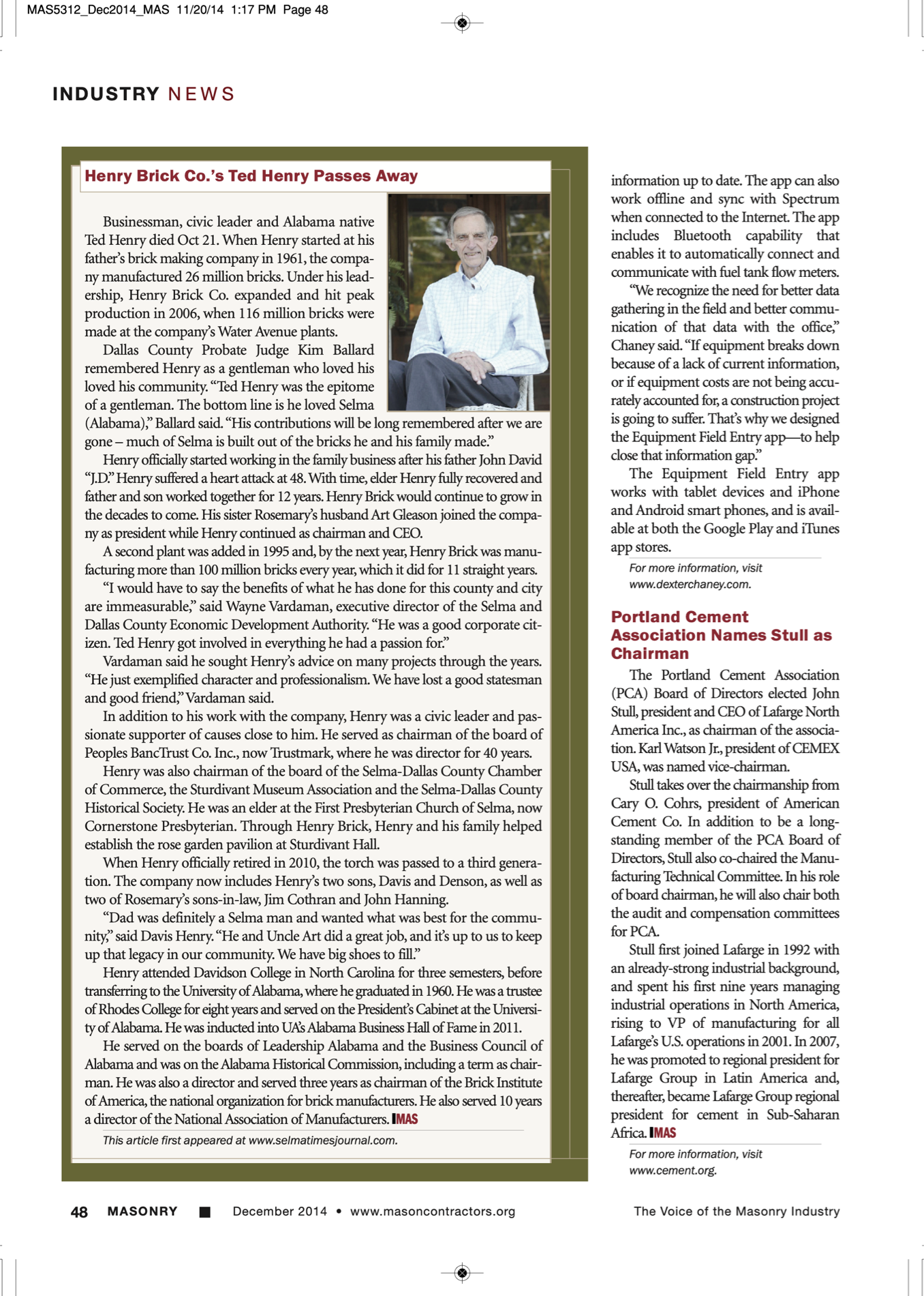 Masonry Magazine December 2014 Page. 50