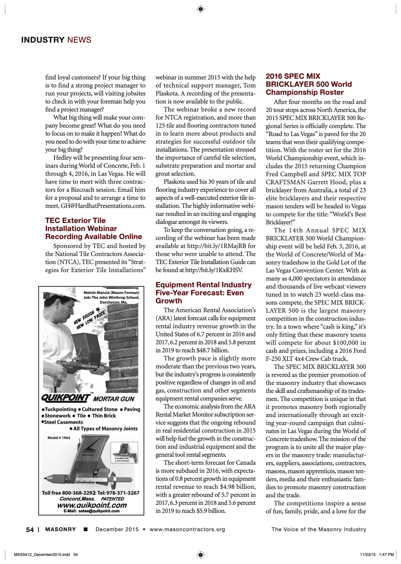 Masonry Magazine December 2015 Page. 56
