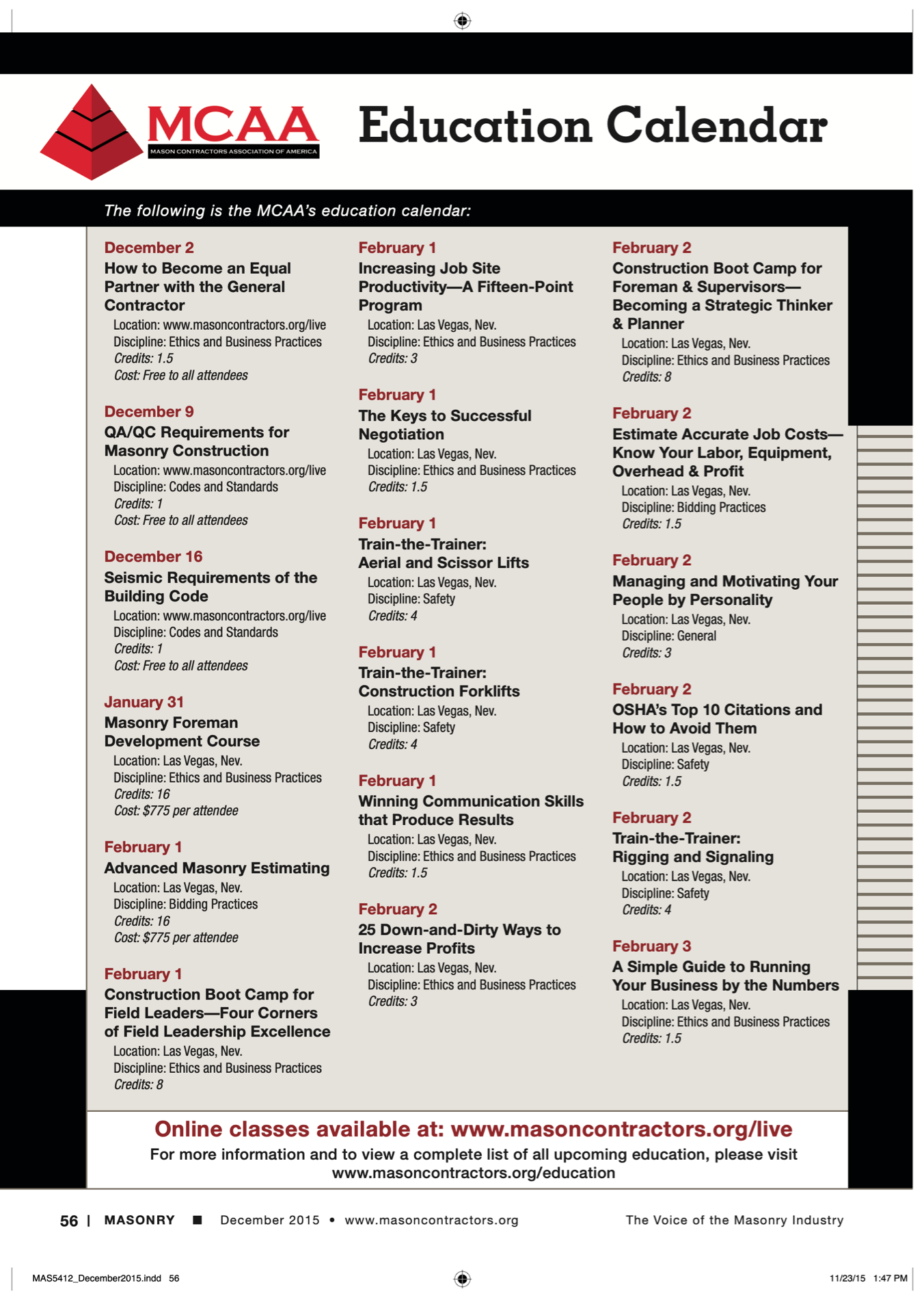 Masonry Magazine December 2015 Page. 58